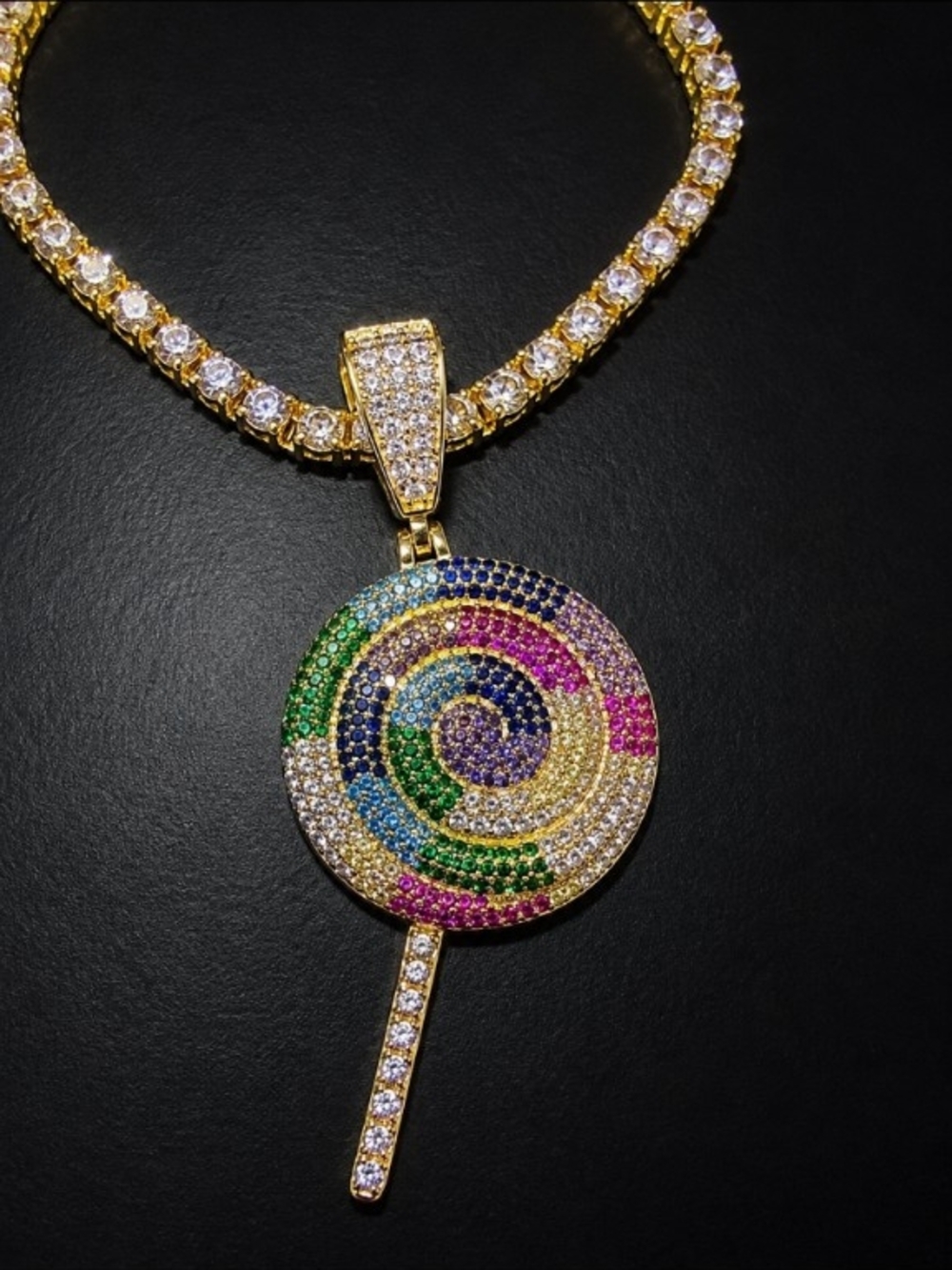 Gold-Tone Multicolor Lollipop Pendant Necklace
